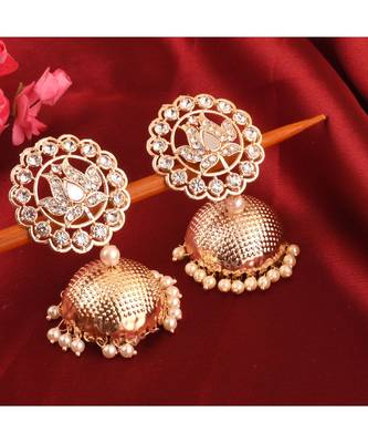 Flat Round Golden And White Ghungroo Jhumka 1
