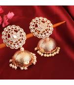 Flat Round Golden And White Ghungroo Jhumka