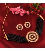 Exclusive Gold Plated Black Pearl Choker Necklace Set For Women
