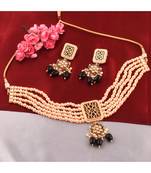 Elegant Gold Plated Black Pearl Choker Necklace Set For Women