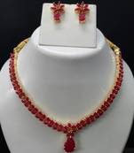 Gold Plated and Pink Stone Studded Copper Necklace Set For Women