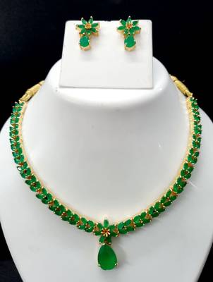 Green Indian Jewellery Copper Gold Plated Necklace Set for Women 1