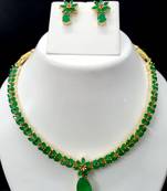Green Indian Jewellery Copper Gold Plated Necklace Set for Women