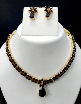 Black Indian Jewellery Copper Gold Plated Necklace Set for Women 1