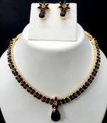 Black Indian Jewellery Copper Gold Plated Necklace Set for Women