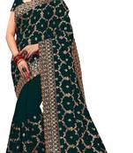 Trendmalls Dark green embroidered silk blend Party Wear Saree With Blouse
