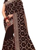 Trendmalls Brown embroidered silk blend Party Wear Saree With Blouse