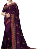 Trendmalls Purple embroidered satin Party Wear Saree With Blouse