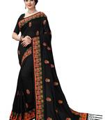 Trendmalls Black embroidered satin Party Wear Saree With Blouse
