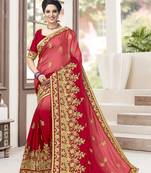 Trendmalls Red embroidered silk blend Party Wear Saree With Blouse
