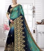Blue embroidered silk blend saree with blouse