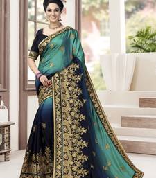 Trendmalls Blue Embroidered Silk Blend Party Wear Saree With Blouse