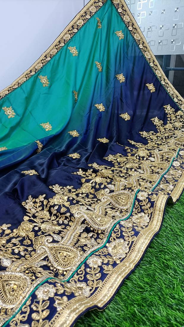 Blue Embroidered Silk Blend Party Wear Saree With Blouse