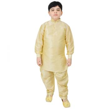 Beige Silk Printed Boys Kurta Pyjama 1