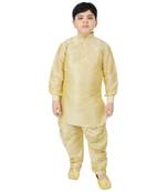Beige Silk Printed Boys Kurta Pyjama