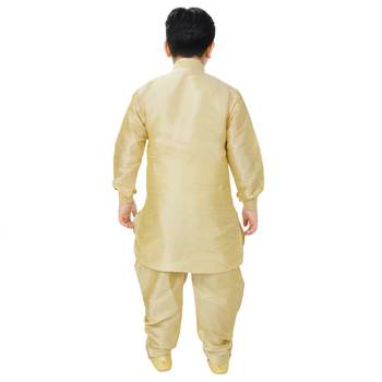 Beige Silk Printed Boys Kurta Pyjama 2