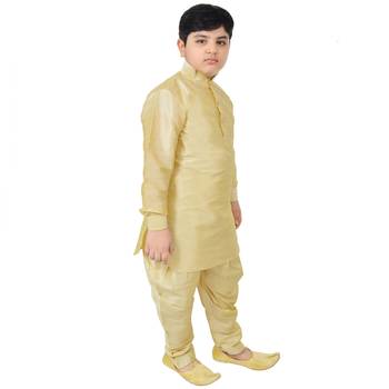 Beige Silk Printed Boys Kurta Pyjama 4