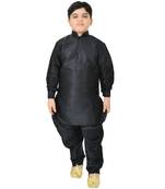 Black Silk Printed Boys Kurta Pyjama