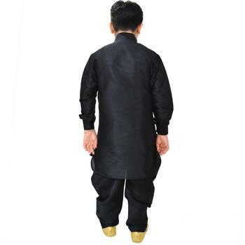 Black Silk Printed Boys Kurta Pyjama 2