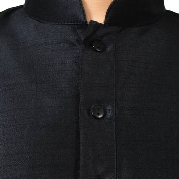 Black Silk Printed Boys Kurta Pyjama 5