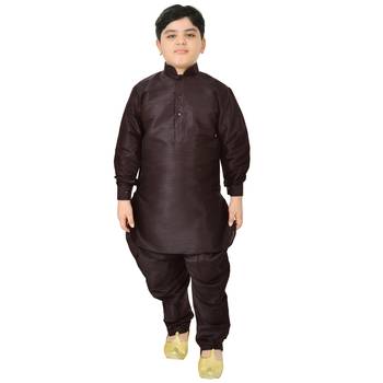 Brown Silk Printed Boys Kurta Pyjama 1