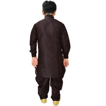 Brown Silk Printed Boys Kurta Pyjama 2