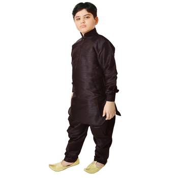 Brown Silk Printed Boys Kurta Pyjama 3