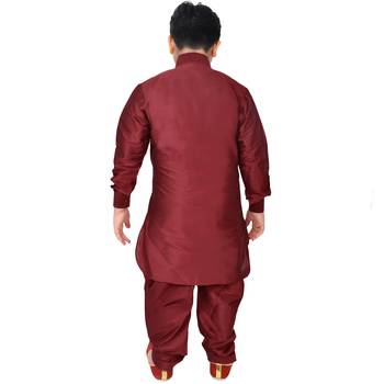 Maroon Silk Printed Boys Kurta Pyjama 2