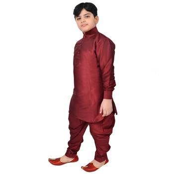 Maroon Silk Printed Boys Kurta Pyjama 3
