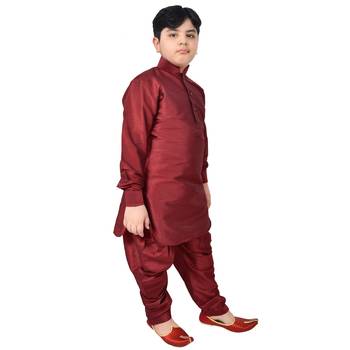 Maroon Silk Printed Boys Kurta Pyjama 4
