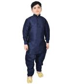Blue Silk Printed Boys Kurta Pyjama