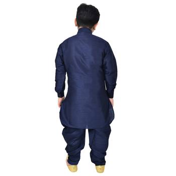 Blue Silk Printed Boys Kurta Pyjama 2