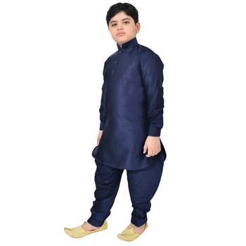 Blue Silk Printed Boys Kurta Pyjama 3