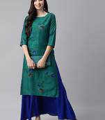 Green printed cotton ethnic-kurtis