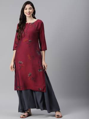 Wine printed cotton ethnic-kurtis 1