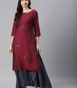Wine printed cotton ethnic-kurtis