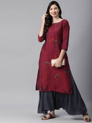Wine printed cotton ethnic-kurtis 2