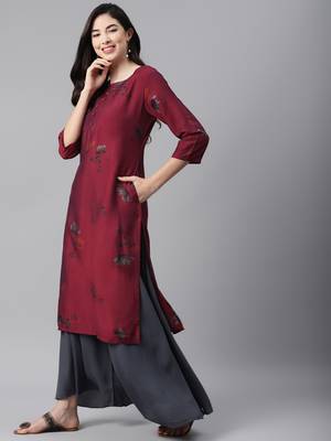 Wine printed cotton ethnic-kurtis 3