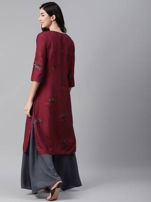 Wine printed cotton ethnic-kurtis 4