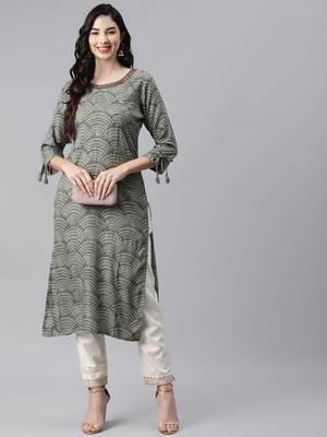 Grey printed cotton ethnic-kurtis 1