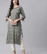 Grey printed cotton ethnic-kurtis