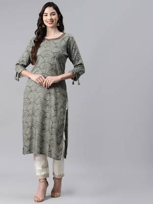 Grey printed cotton ethnic-kurtis 2