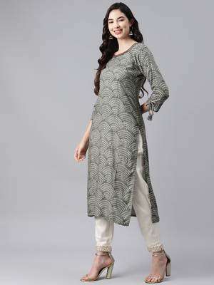 Grey printed cotton ethnic-kurtis 3