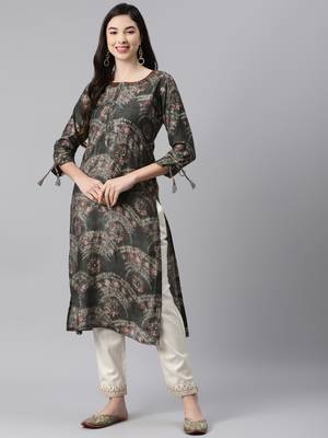 Grey printed cotton ethnic-kurtis 1
