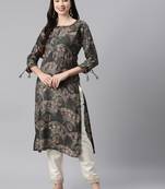 Grey printed cotton ethnic-kurtis