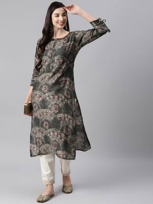 Grey printed cotton ethnic-kurtis 2