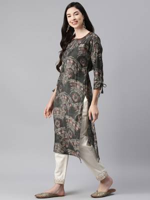 Grey printed cotton ethnic-kurtis 3