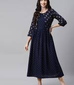 Navy-blue printed cotton ethnic-kurtis