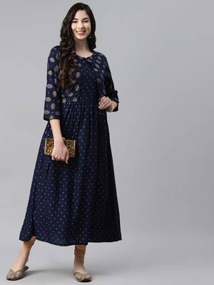 Navy-blue printed cotton ethnic-kurtis 2
