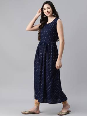 Navy-blue printed cotton ethnic-kurtis 3